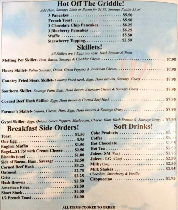 Page 2 of menu, Big Sky Diner Ypsilanti, MI