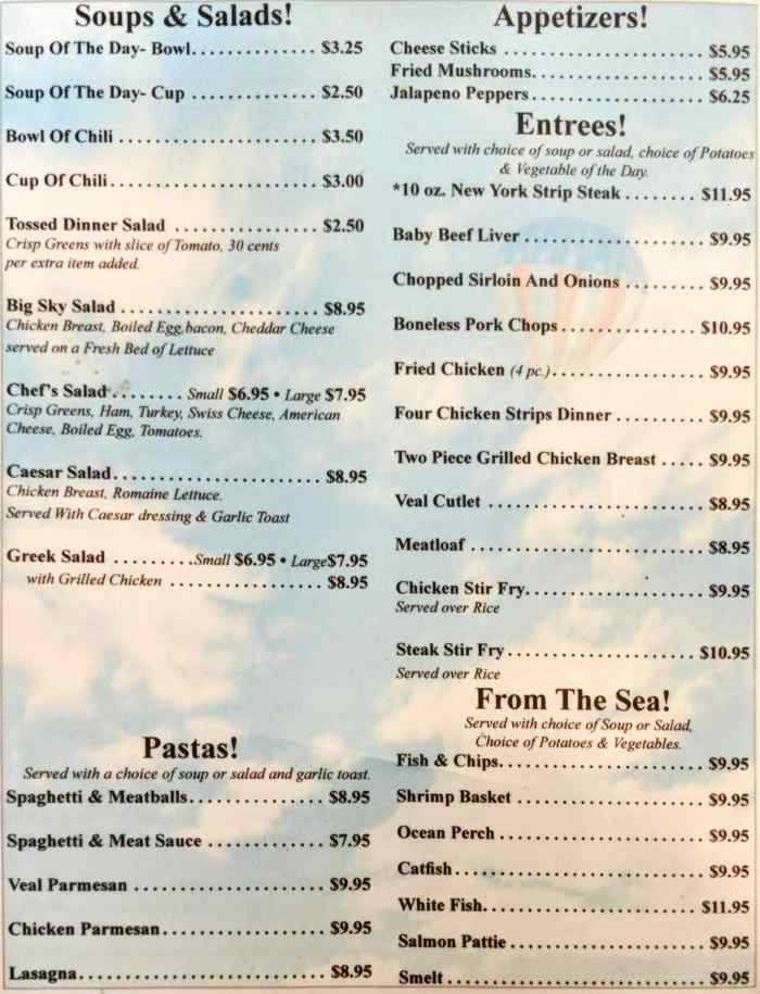 Page 3 of menu, Big Sky Diner Ypsilanti, MI